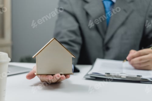 Preview: Insurance broker and loan with bank or house agent, real estate , house sale contract signing busine