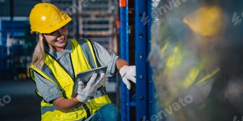 Preview: Professional worker supervisor inspector packaging stock order at factory warehouse
