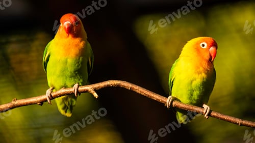 Preview: Two Beautiful parrots, Sun Conure on tree branch