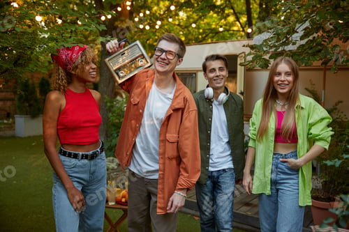 Preview: Glad happy millennial friends have fun enjoy free time together