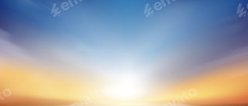 Preview: Sunset,Sky clouds over sea in Autumn Evening in Blue,Orange,Yellow Sunlight Background
