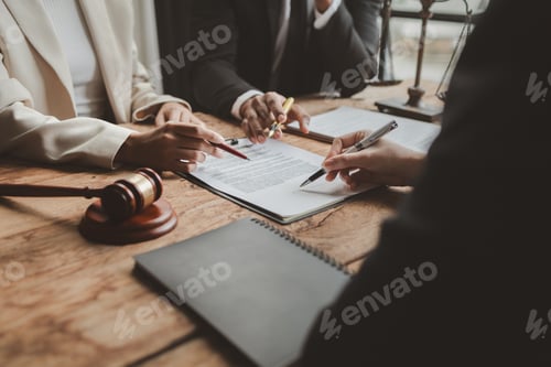 Preview: Business people negotiating a contract, discussing contract while working together in sunny modern o