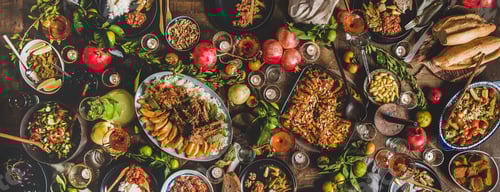 Preview: Flat-lay of Turkish traditional foods for celebrating holiday, wode composition