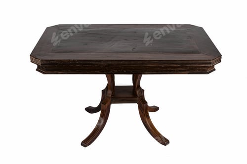 Preview: Small old wooden table under the lights isolated on a white background