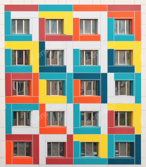 Preview: Colorful windows on building.