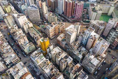 Preview: Sham Shui Po, Hong Kong 19 March 2019: Aerial view of Hong Kong city downtown