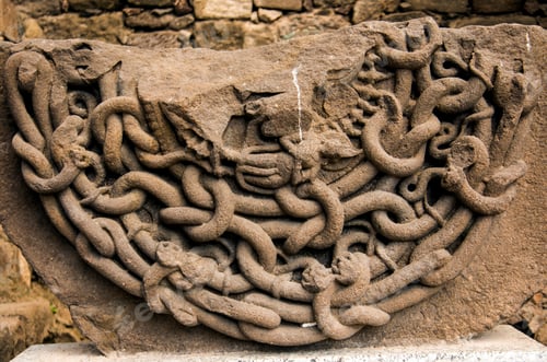 Preview: Ancient stone sculpture at Daulatabad Fort, India.