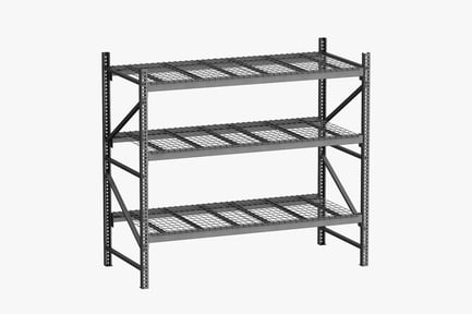 Preview: Slotted Steel Pallet Rack Clean, Metal Shelving Unit with Grid Shelves and Diagonal Bracing