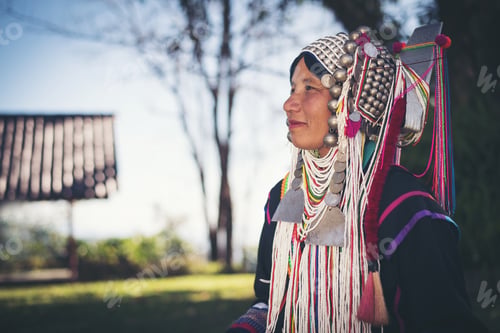 Preview: Portrait of woman in traditional clothes, Lifestyle of hill tribe woman in the north of thailand.