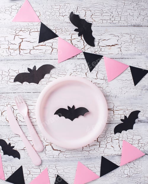 Preview: Halloween black and pink table setting