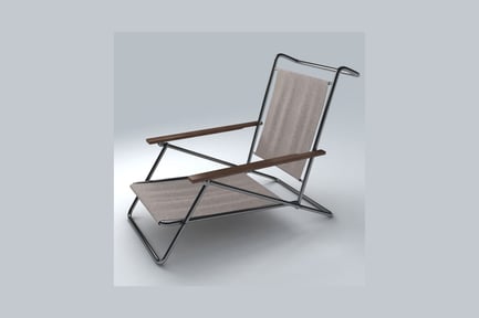 Preview: Modern lounge chair with curved backrest and wooden slat base