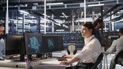 Preview: Data center software developer using PC to monitor neural networks
