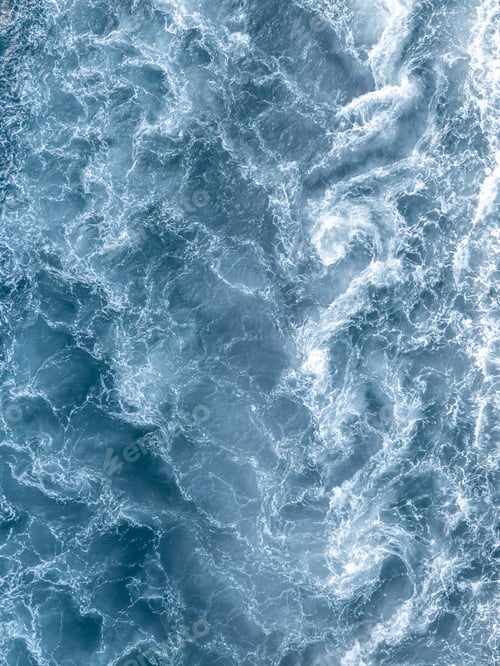Preview: Aerial view ocean wave and white sea foam texture and background, Powerful sea current