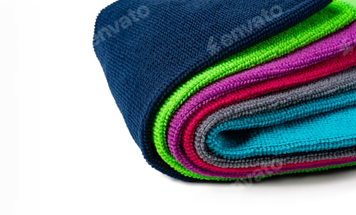 Preview: a stack of multicolored, microfiber cloths, for cleaning