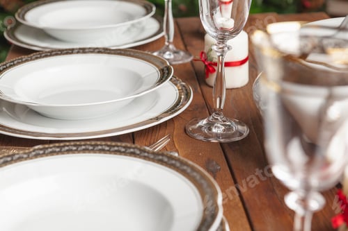 Preview: Close up of holiday table setting modern interior
