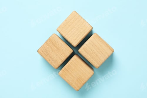 Preview: Blank wooden cubes for different concepts, top view