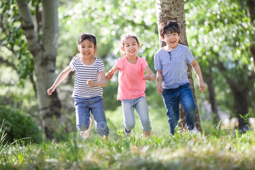 Preview: Happy Chinese children racing in woods