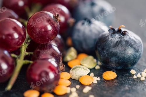 Preview: Natural background with different wild berries, macro shot.