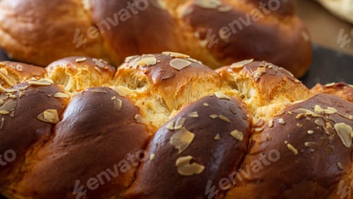 Preview: Easter greek tsoureki braid, sweet bread brioche background