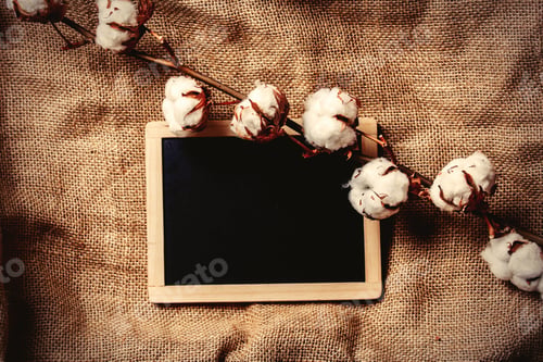 Preview: Cotton branch and blackboard on jute
