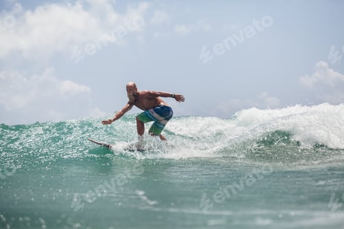 Preview: surfer man surfing on waves splash actively