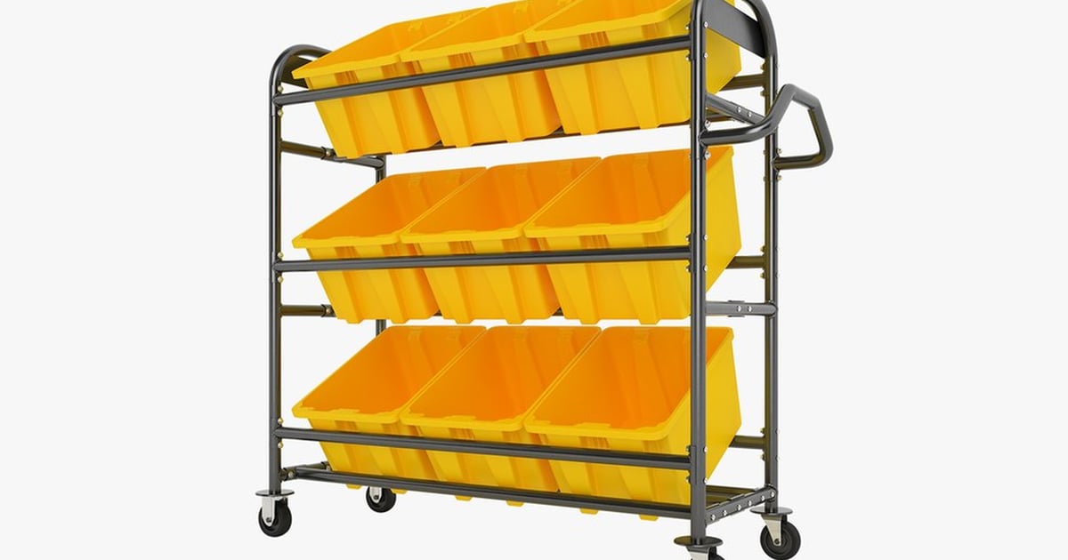 Mobile Tote Cart with Three Tiered Bins 3D, Incl. bins & container - Envato