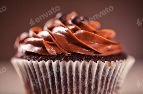 Preview: Delicious Chocolate Cupcake with Swirl Frosting Close-Up