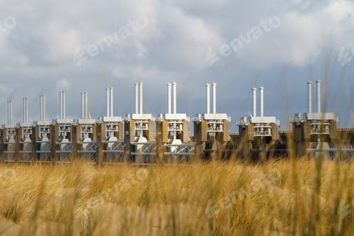 Preview: Eastern Scheldt Storm Surge Barrier or Oosterscheldekering in Dutch, protection against flooding.