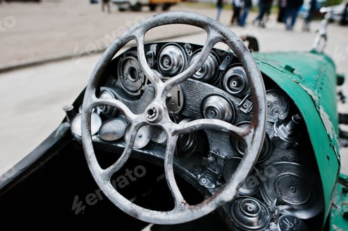 Preview: Iron handmade steering wheel at vintage sport car