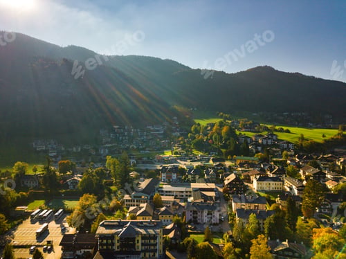 Preview: Top view of the city of Salzkammergut in the Austrian Alps