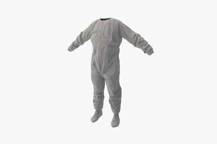 Preview: Figure in light grey hooded jumpsuit with extended arms