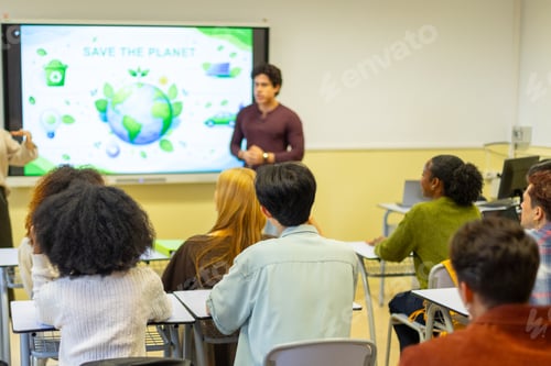 Preview: Students learning environmental conservation during classroom presentation