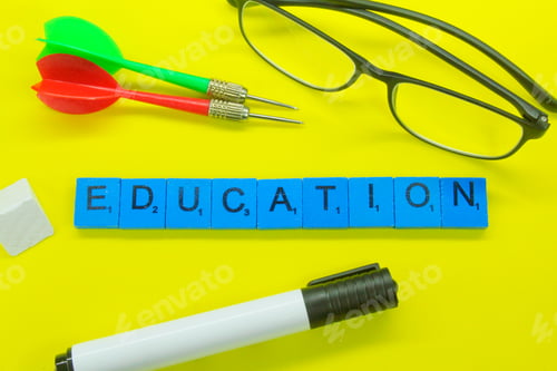 Preview: glasses, arrow with the word education. Education and knowledge