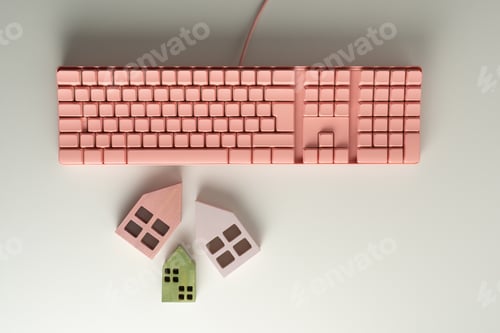 Preview: Mini colorful houses and pink keyboard