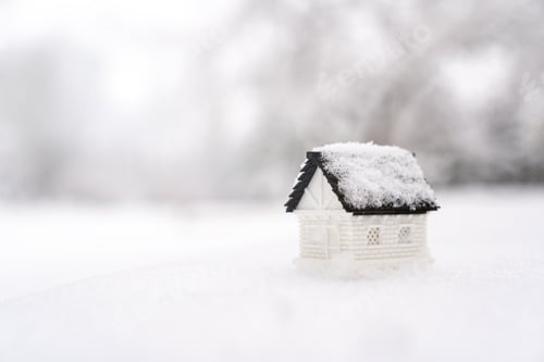 Preview: 3D model house on snow natural background for winter season