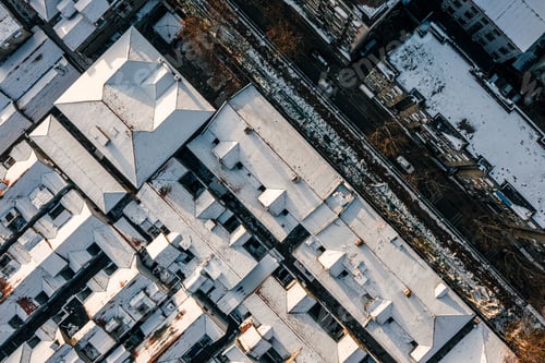Preview: Aerial shot of buildings covered in snow in Wuhan, China.
