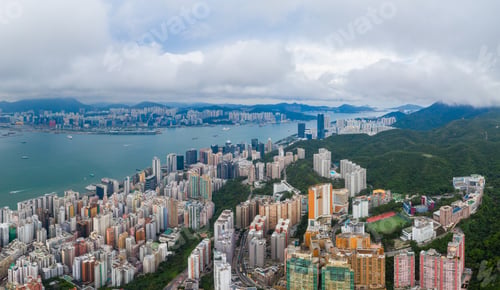 Preview: Hong Kong 01 June 2019: Top view of Hong Kong city