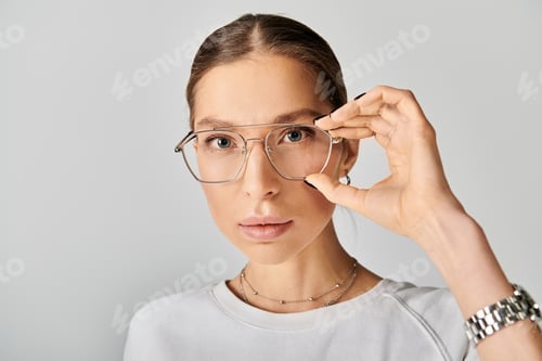 Preview: Ethereal vision: woman in white shirt and glasses
