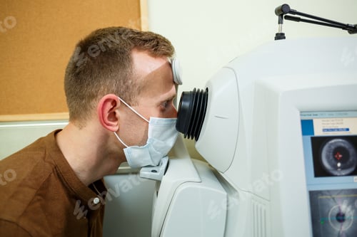 Preview: Professional medical equipment scanning the patient's eyes. The device of a modern healthcare clinic