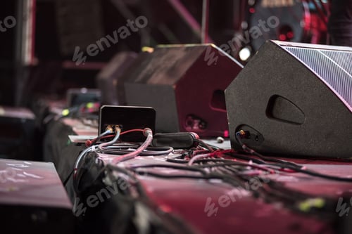 Preview: Concert Speaker System with Audio Cables on Stage