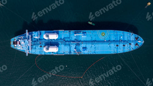 Preview: Aerial view oil ship tanker vessel loading and unloading in oil terminal station refinery.