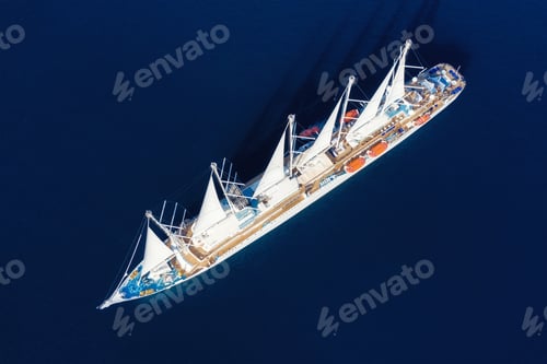 Preview: Aerial view at the cruise ship with sail. Adventure and travel. Landscape with cruise liner