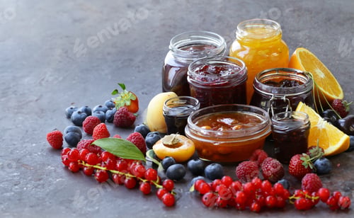 Preview: assortment of jams and preserves in jars