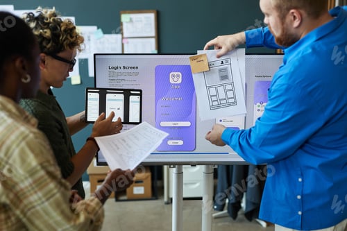 Preview: Multiethnic Young Adults Presenting Mobile App Login Concepts on Digital Display