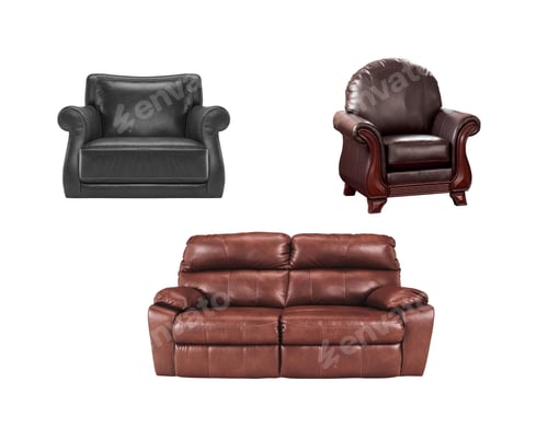 Preview: Cozy leather chairs with sofa isolated