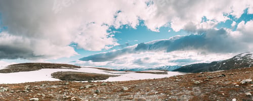 Preview: Aurlandsfjellet, Norway. Summer Norwegian Landscape Near Aurlandsfjellet Road. Scenic Route Road In