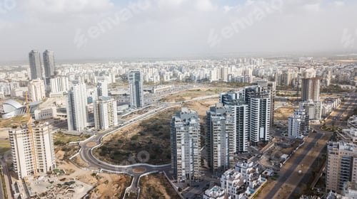 Preview: aerial view of modern city district with apartment buildings, Ashdod, Israel