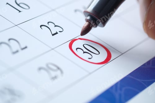 Preview: deadline concept with red mark on calendar date