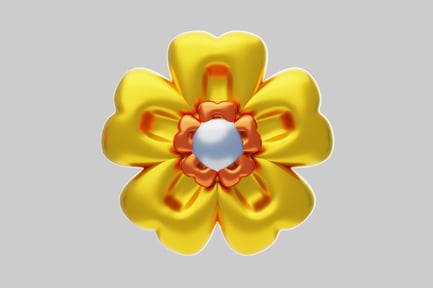 Preview: Abstract flower with white sphere and yellow petals