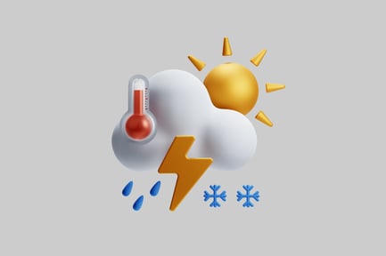 Preview: Weather icon with sun, cloud, lightning bolt, and raindrops